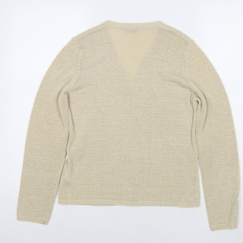 Marks and Spencer Womens Beige V-Neck Polyester Cardigan Jumper Size 12