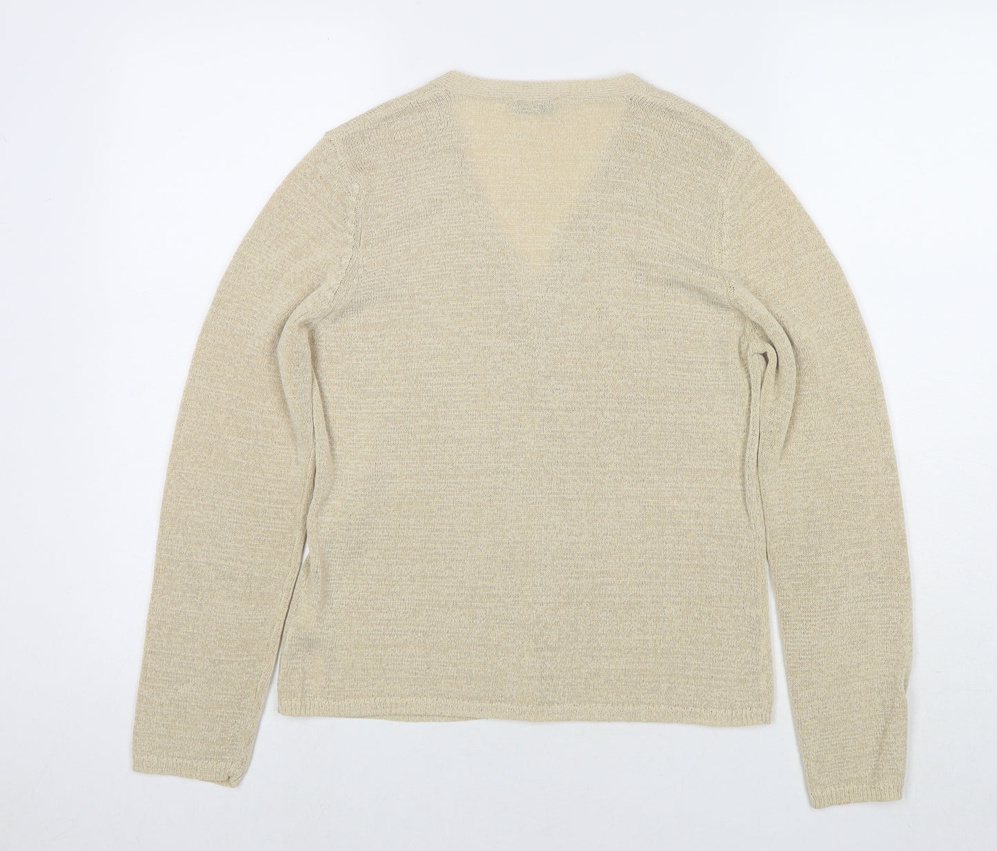 Marks and Spencer Womens Beige V-Neck Polyester Cardigan Jumper Size 12