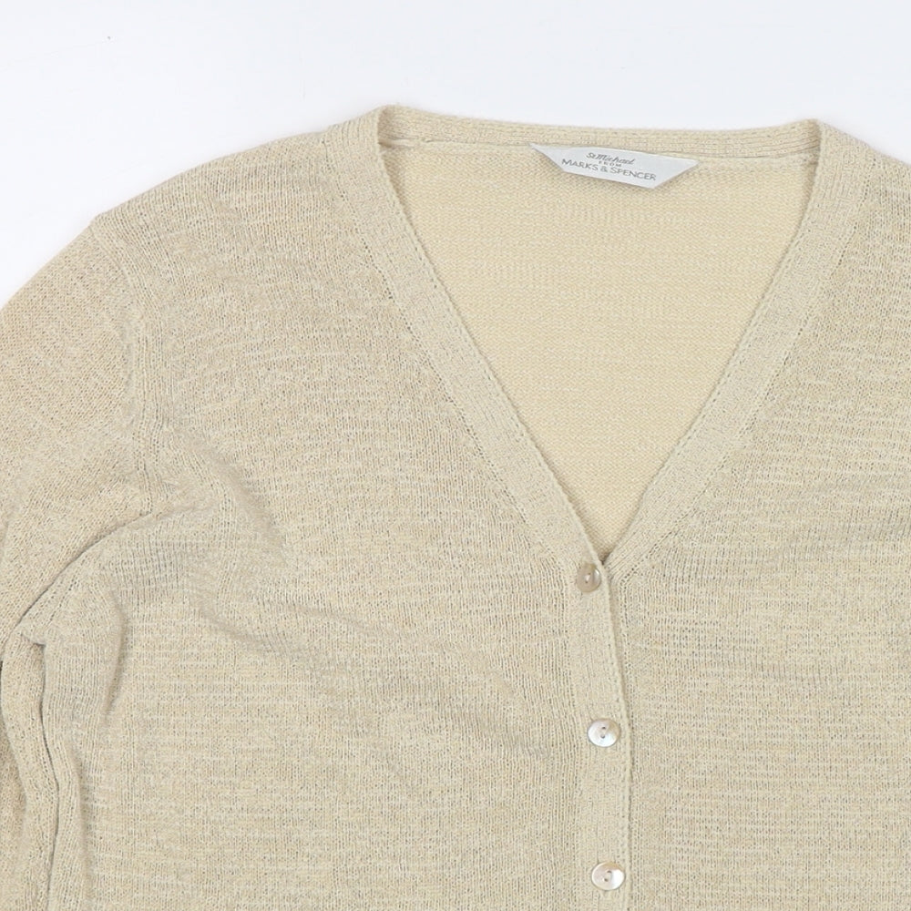 Marks and Spencer Womens Beige V-Neck Polyester Cardigan Jumper Size 12