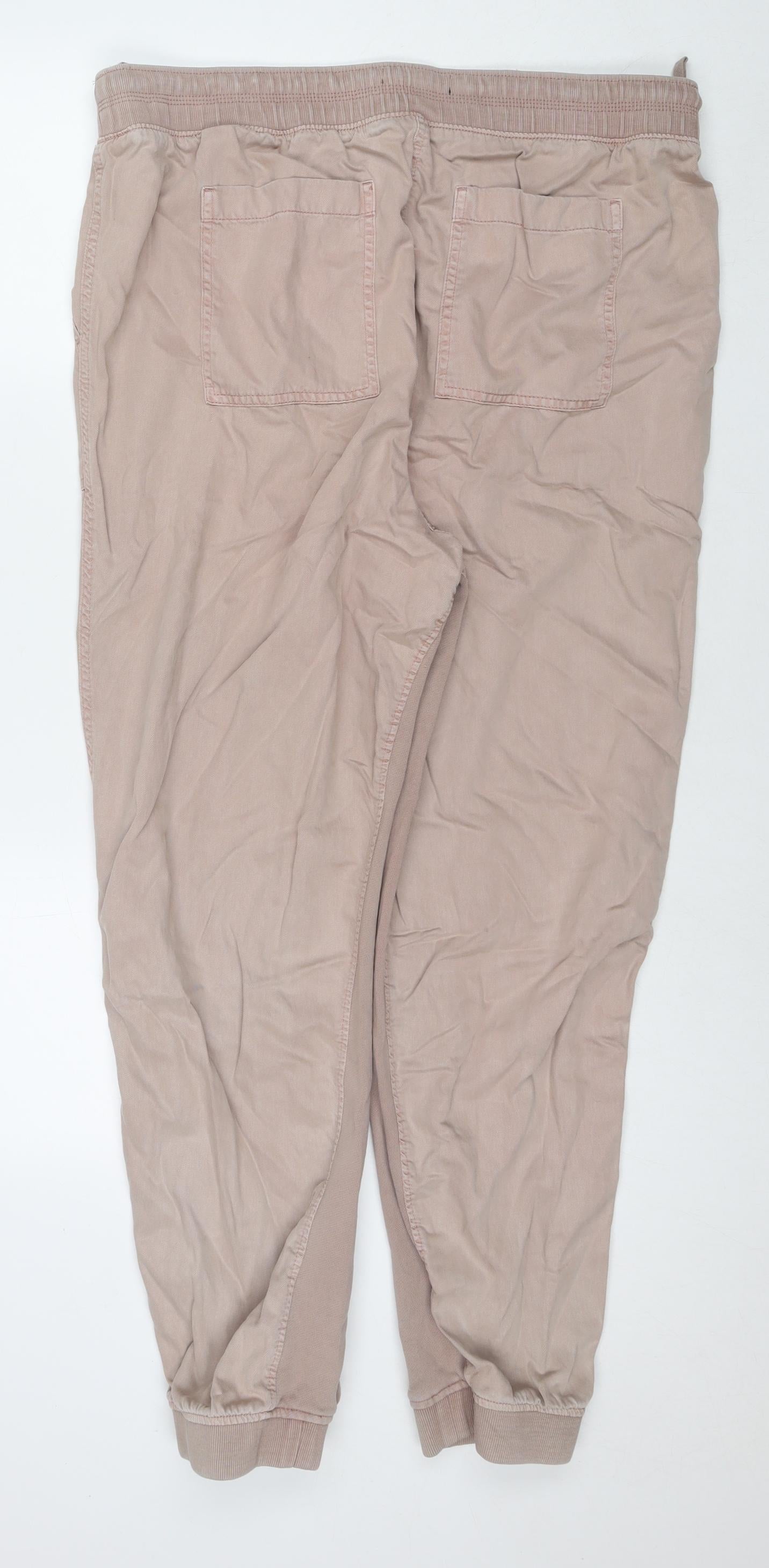 Marks and Spencer Womens Beige Lyocell Trousers Size 18 L28 in Regular Zip