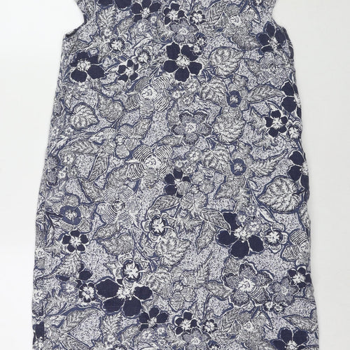 NEXT Womens Blue Floral Linen A-Line Size 10 Round Neck Pullover