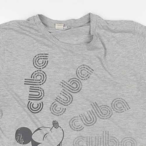 Disney Womens Grey Polyester Basic T-Shirt Size L Round Neck - Mickey Mouse Cuba