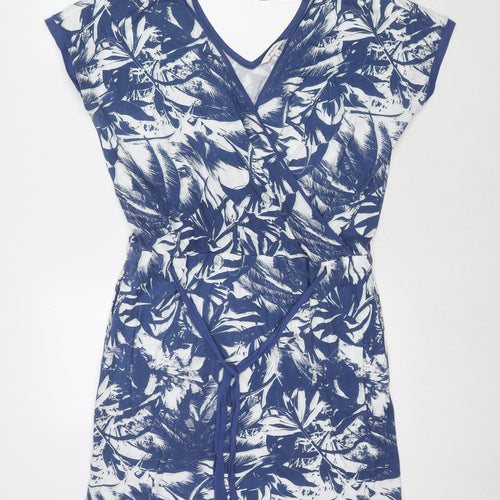 Sandwich Womens Blue Floral Cotton T-Shirt Dress Size M V-Neck Tie