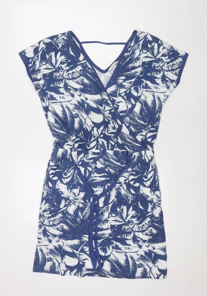 Sandwich Womens Blue Floral Cotton T-Shirt Dress Size M V-Neck Tie