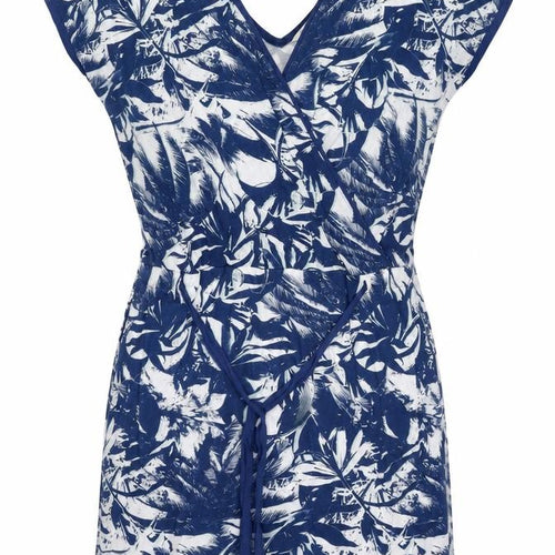 Sandwich Womens Blue Floral Cotton T-Shirt Dress Size M V-Neck Tie