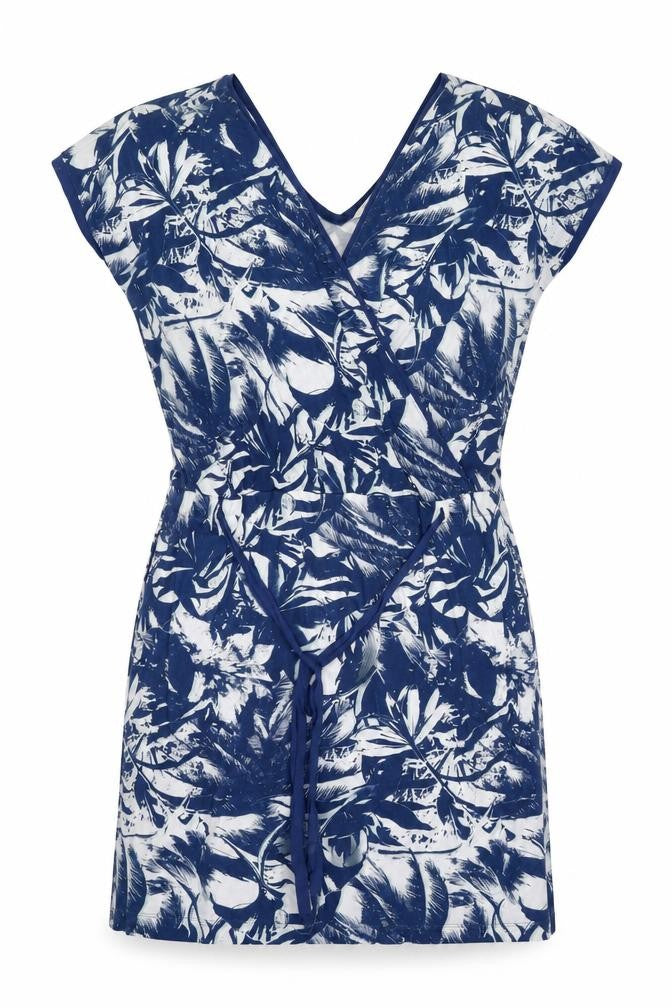 Sandwich Womens Blue Floral Cotton T-Shirt Dress Size M V-Neck Tie