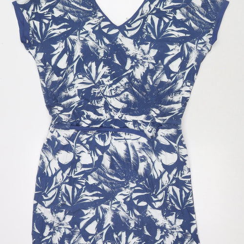 Sandwich Womens Blue Floral Cotton T-Shirt Dress Size M V-Neck Tie