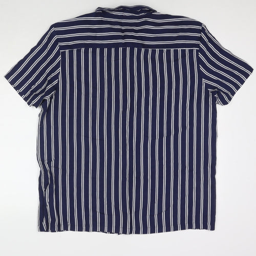 New Look Mens Blue Striped Viscose Button-Up Size XL Collared Button