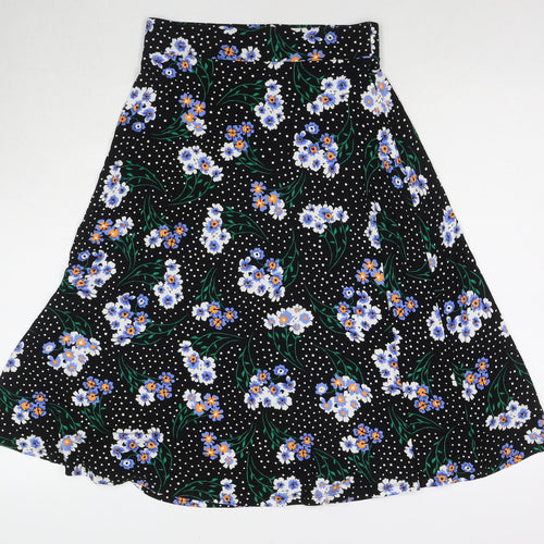 Marks and Spencer Womens Black Polka Dot Viscose Swing Skirt Size 8 - Flowers