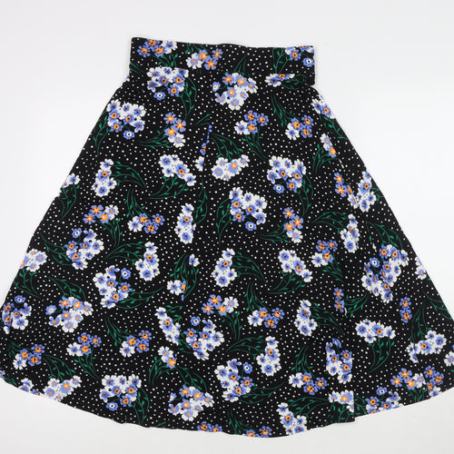Marks and Spencer Womens Black Polka Dot Viscose Swing Skirt Size 8 - Flowers