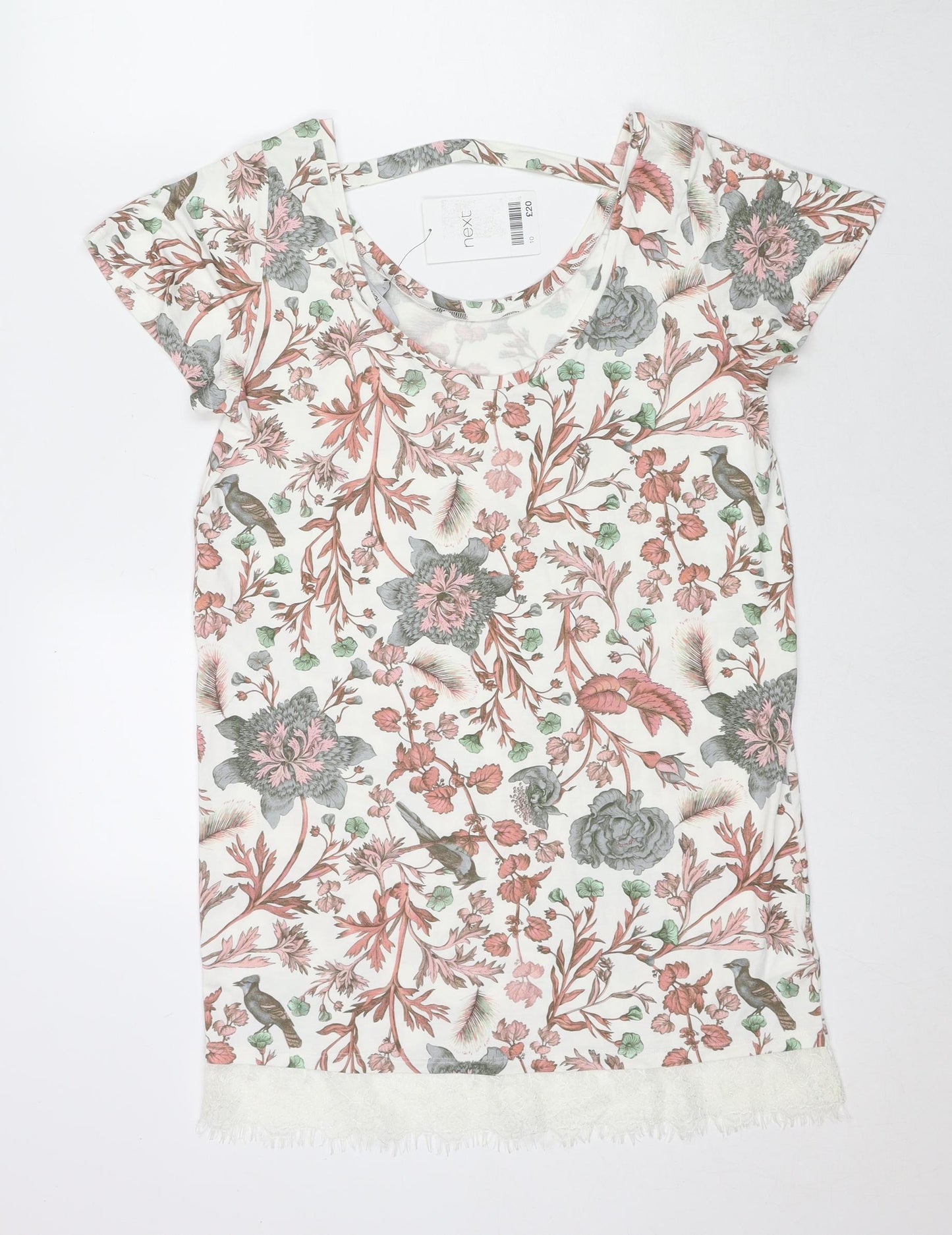 NEXT Womens Multicoloured Floral Viscose Tunic Blouse Size 10 Round Neck - Birds