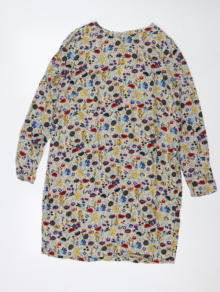 H&M Womens Multicoloured Floral Viscose A-Line Size 12 Round Neck Button