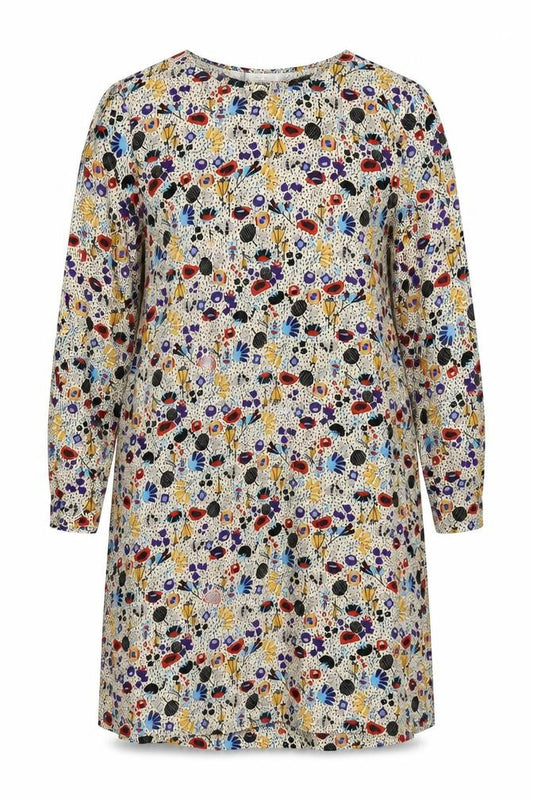 Front view of H&M women’s multicoloured floral viscose a-line, size UK 12, round neck button