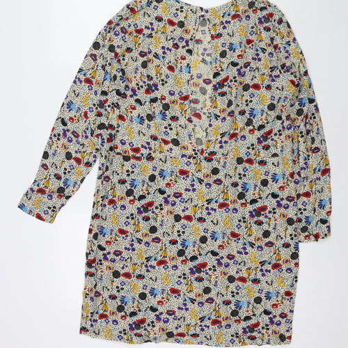 H&M Womens Multicoloured Floral Viscose A-Line Size 12 Round Neck Button