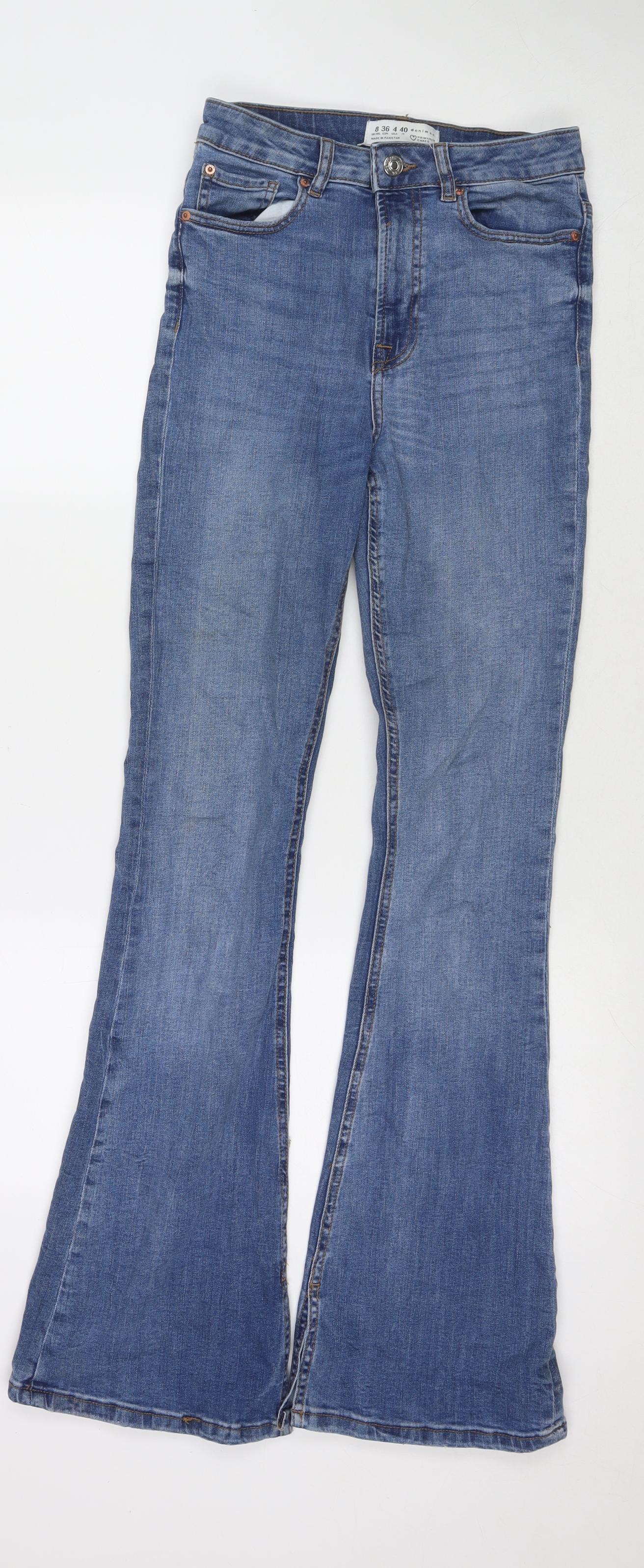 Denim & Co. Womens Blue Cotton Flared Jeans Size 8 L33 in Regular Zip
