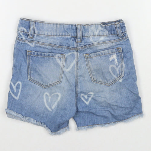 NEXT Girls Blue Geometric Cotton Cut-Off Shorts Size 5 Years L3 in Regular Zip - Hearts