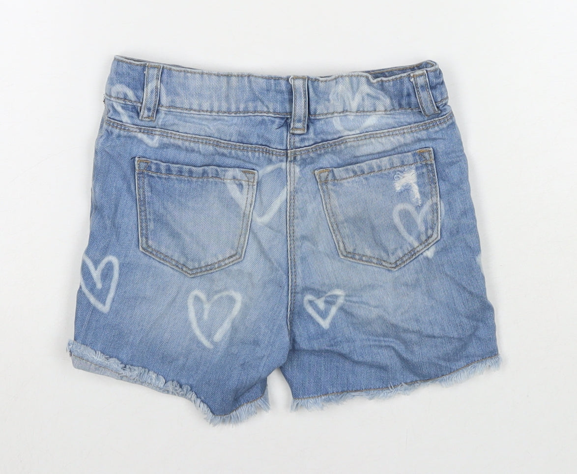 NEXT Girls Blue Geometric Cotton Cut-Off Shorts Size 5 Years L3 in Regular Zip - Hearts