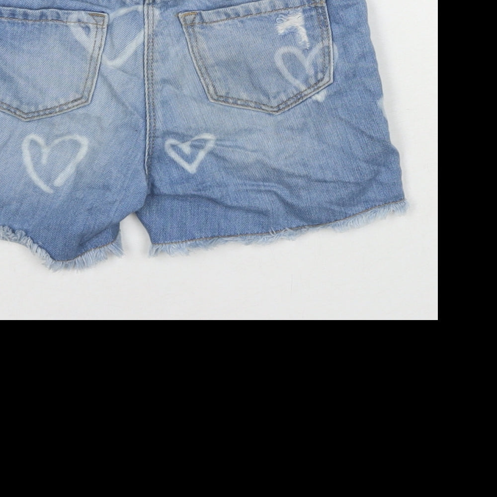 NEXT Girls Blue Geometric Cotton Cut-Off Shorts Size 5 Years L3 in Regular Zip - Hearts