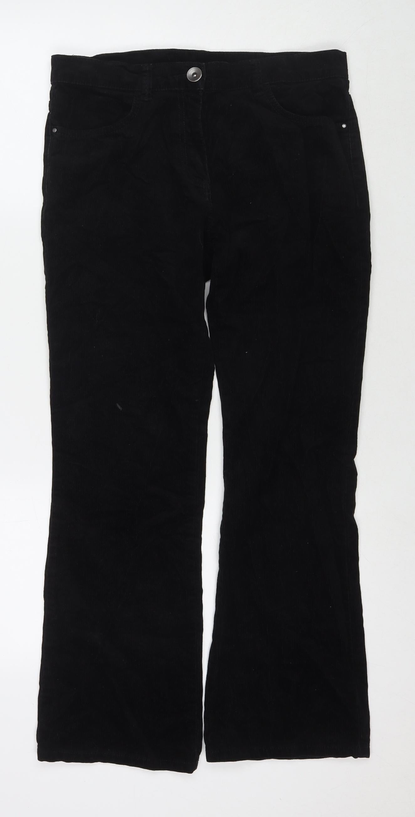 Marks and Spencer Womens Black Cotton Trousers Size 10 L27 in Regular Zip