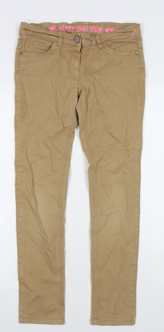 NEXT Girls Brown Cotton Straight Jeans Size 13 Years L27 in Regular Zip