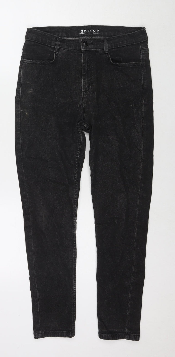 Marks and Spencer Womens Black Cotton Skinny Jeans Size 10 L25 in Regular Zip