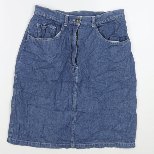 HPO Womens Blue Cotton A-Line Skirt Size 8 Zip