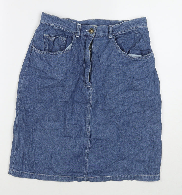 HPO Womens Blue Cotton A-Line Skirt Size 8 Zip