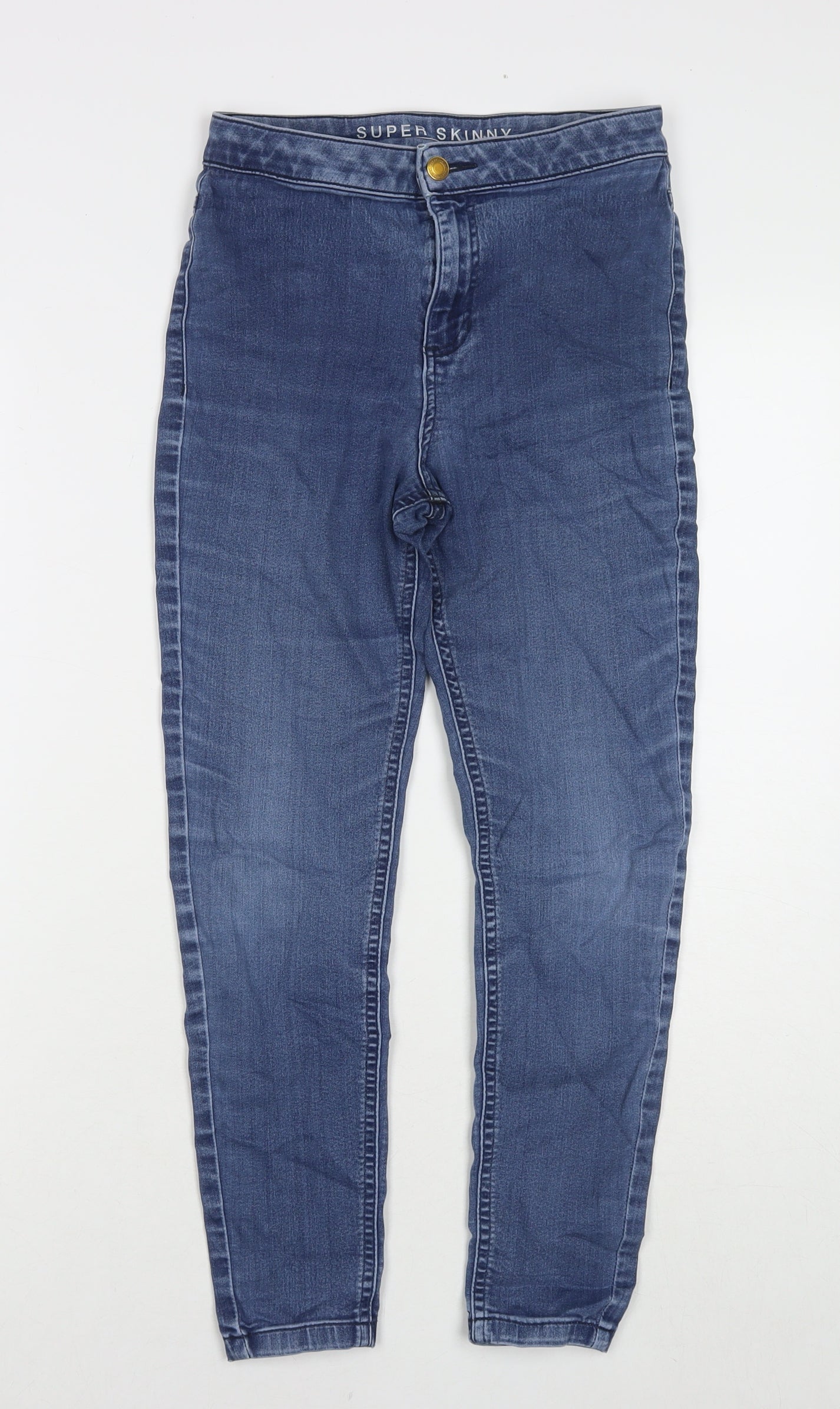Marks and Spencer Womens Blue Cotton Skinny Jeans Size 10 L24 in Regular Zip