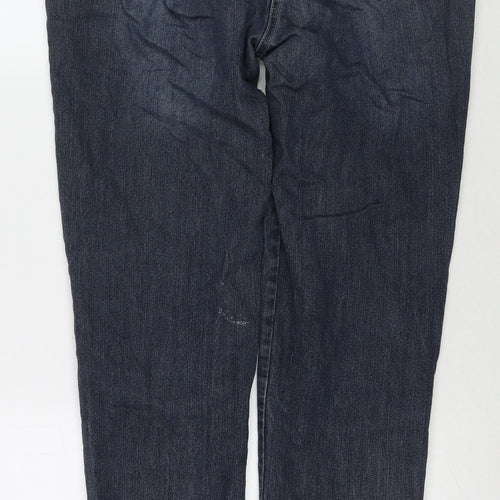 Lief.Kz. Womens Blue Cotton Straight Jeans Size 16 L28 in Regular Zip - Sequin Detail Flowers