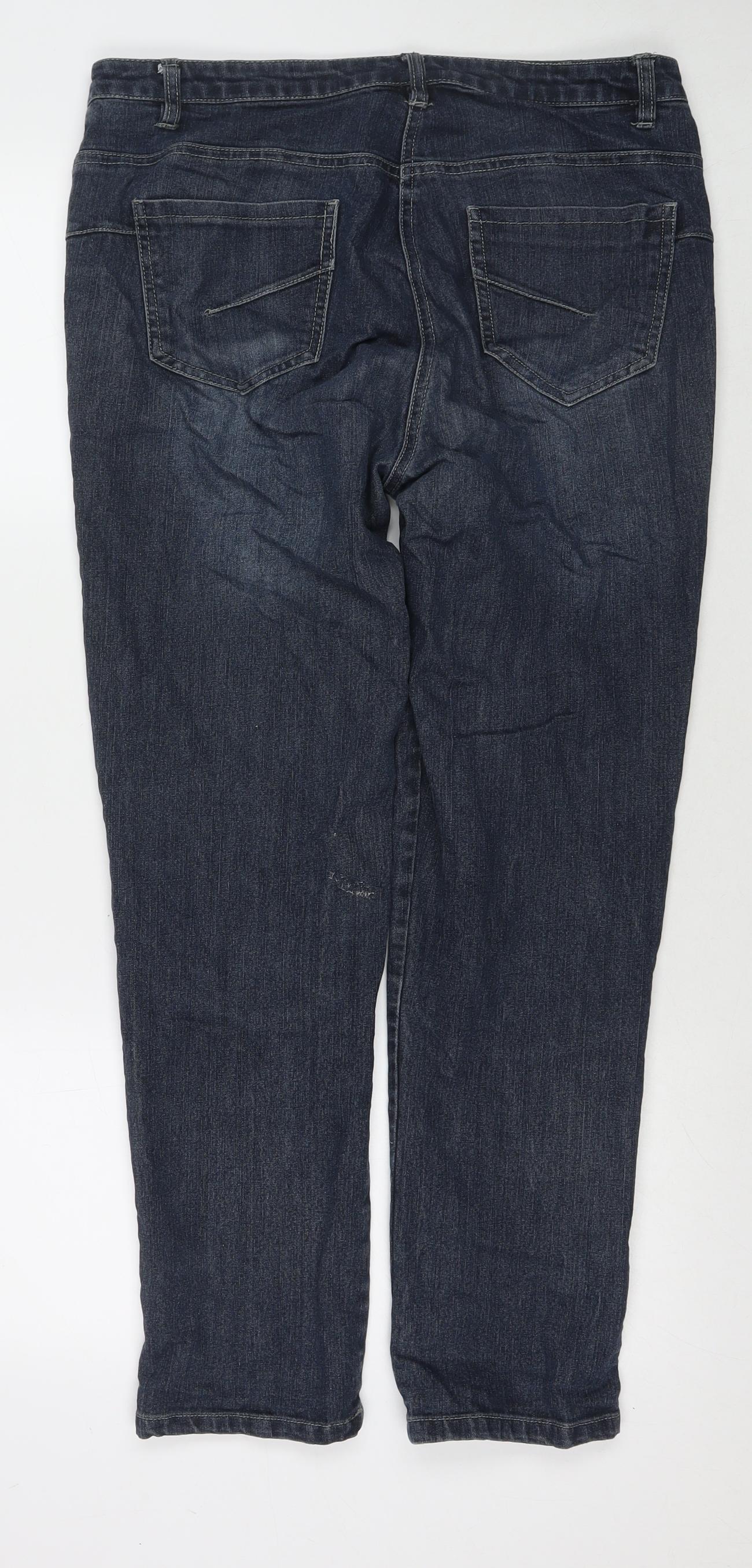 Lief.Kz. Womens Blue Cotton Straight Jeans Size 16 L28 in Regular Zip - Sequin Detail Flowers
