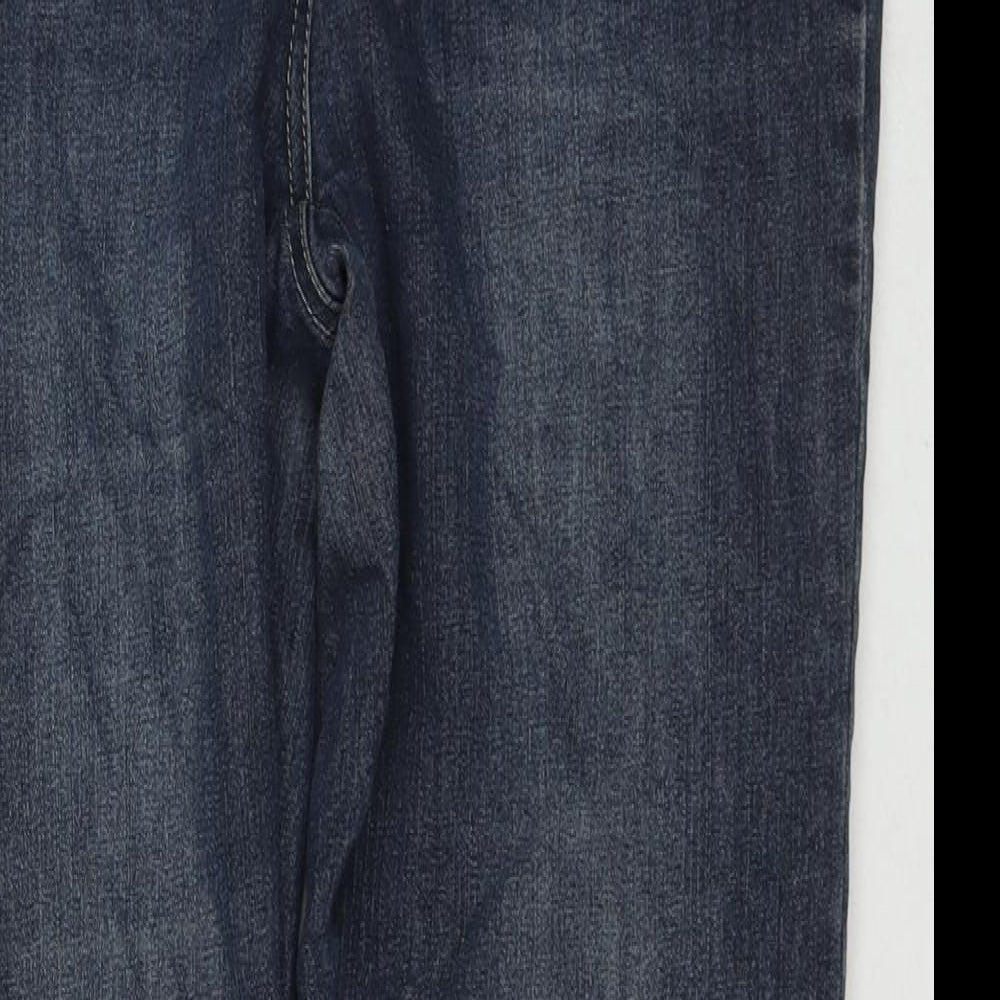 Lief.Kz. Womens Blue Cotton Straight Jeans Size 16 L28 in Regular Zip - Sequin Detail Flowers