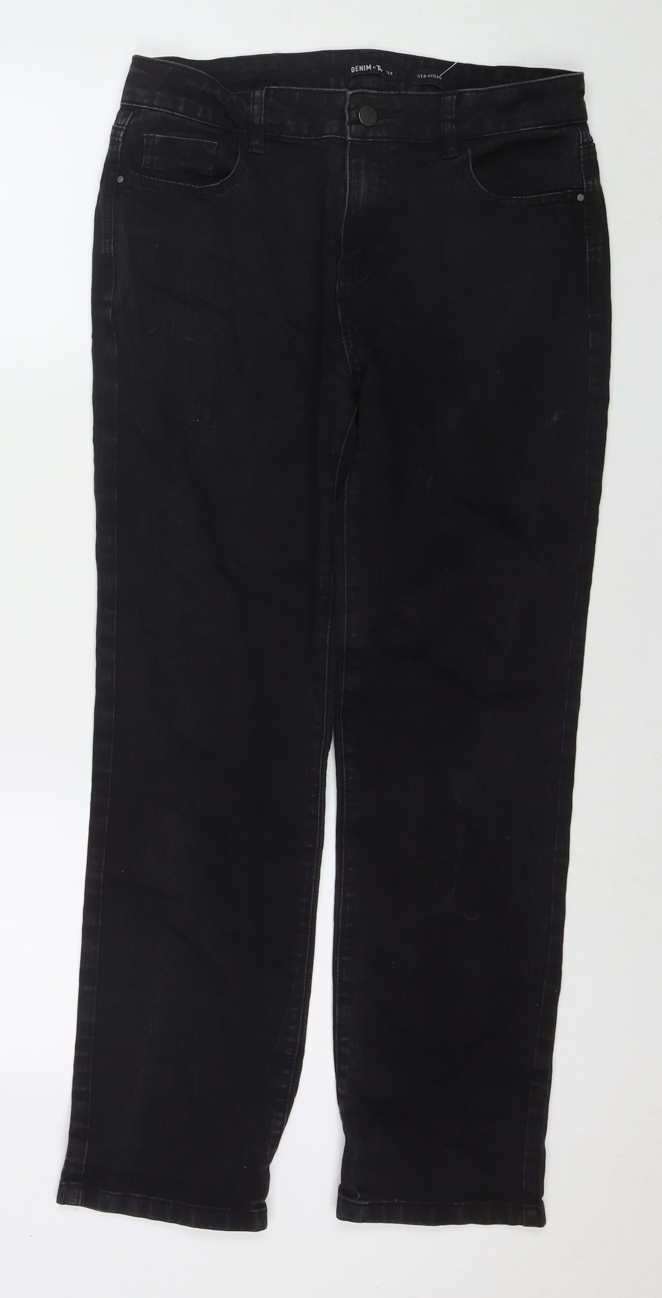 TU Womens Black Cotton Straight Jeans Size 12 L28 in Regular Zip