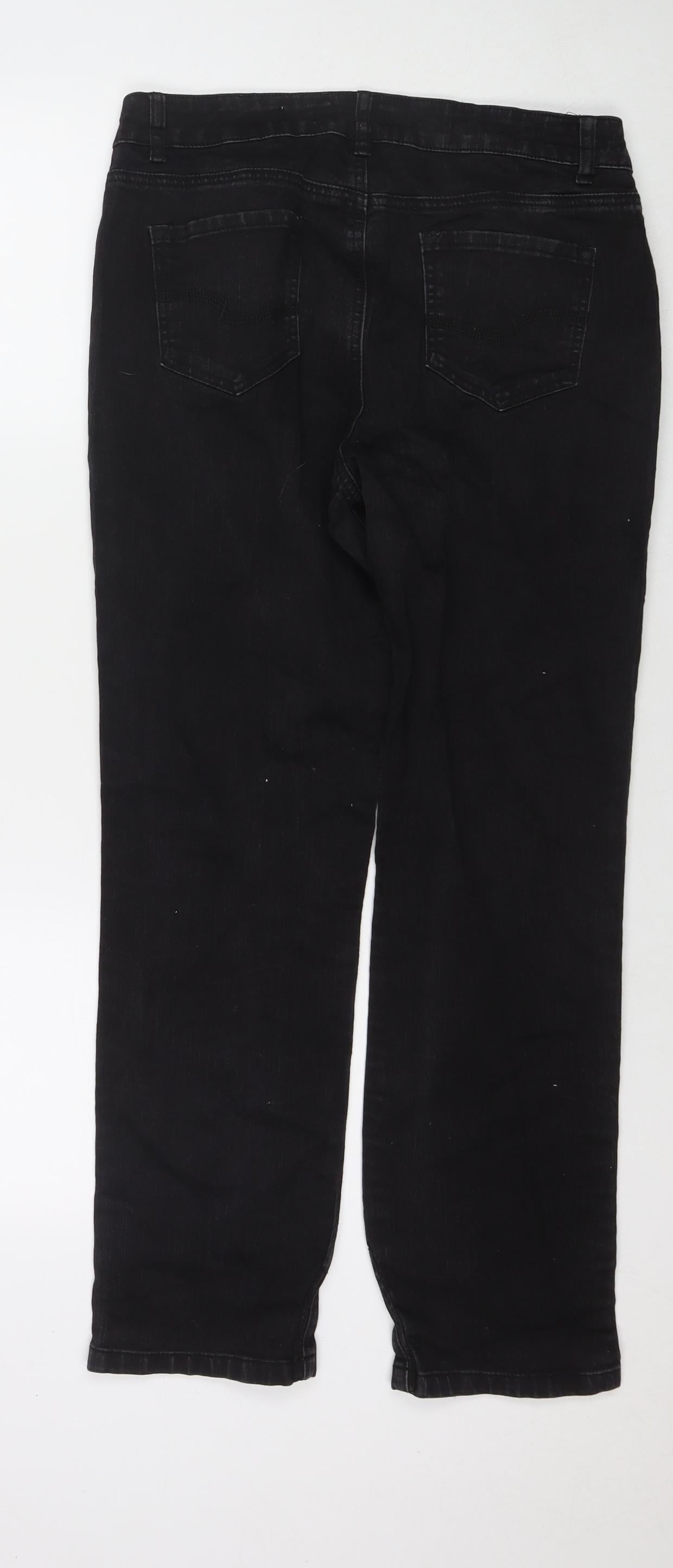 TU Womens Black Cotton Straight Jeans Size 12 L28 in Regular Zip