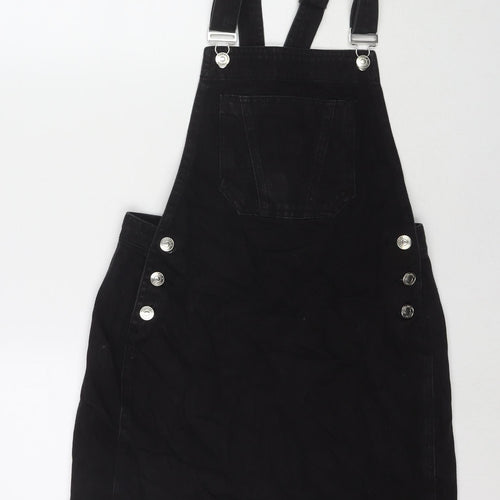 Papaya Womens Black Cotton Pinafore/Dungaree Dress Size 8 Square Neck Button