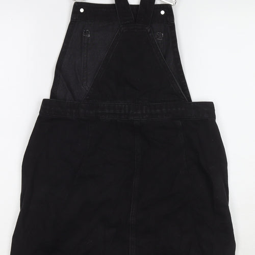 Papaya Womens Black Cotton Pinafore/Dungaree Dress Size 8 Square Neck Button