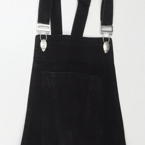 Papaya Womens Black Cotton Pinafore/Dungaree Dress Size 8 Square Neck Button
