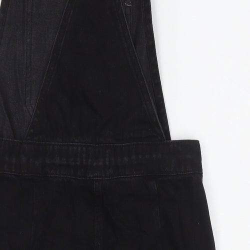 Papaya Womens Black Cotton Pinafore/Dungaree Dress Size 8 Square Neck Button