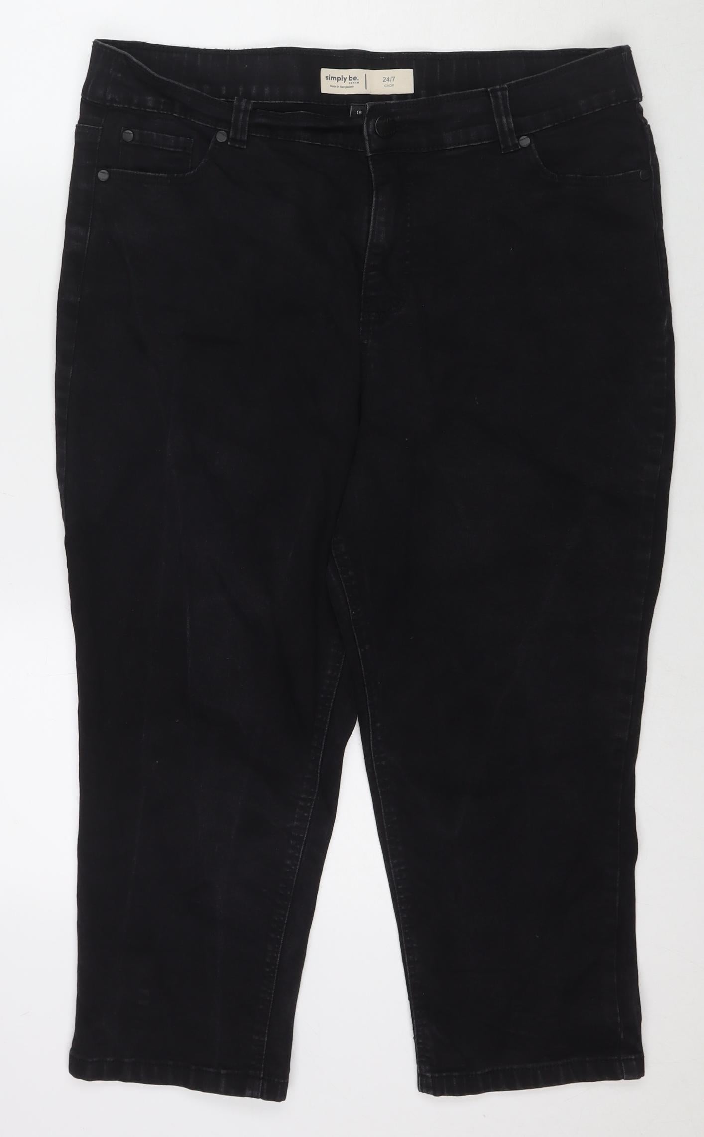 Simply Be Womens Black Cotton Cropped Jeans Size 18 L21 in Regular Zip