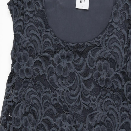 ml Womens Grey Cotton Bodycon Size M Round Neck Pullover