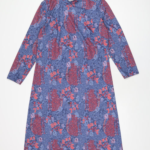 Richard Stump Womens Blue Geometric Polyester Shift Size 14 Round Neck Button