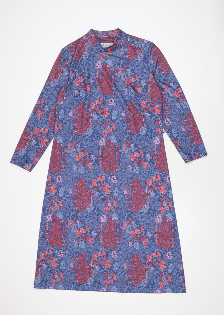 Richard Stump Womens Blue Geometric Polyester Shift Size 14 Round Neck Button