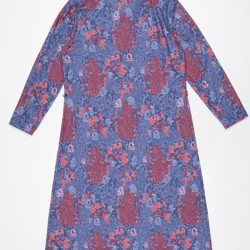 Richard Stump Womens Blue Geometric Polyester Shift Size 14 Round Neck Button
