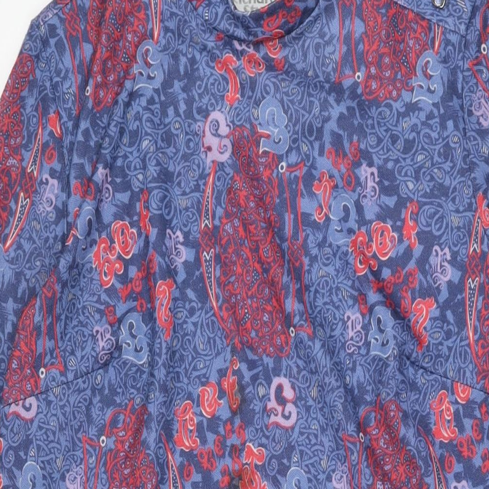 Richard Stump Womens Blue Geometric Polyester Shift Size 14 Round Neck Button
