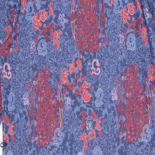 Richard Stump Womens Blue Geometric Polyester Shift Size 14 Round Neck Button