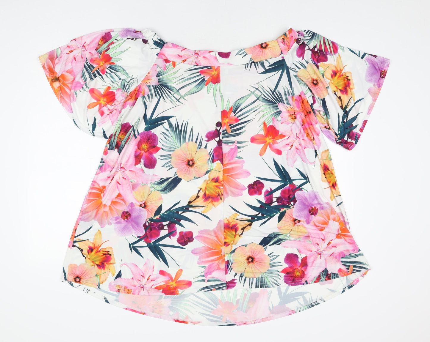 Love Yours Womens White Floral Polyester Basic T-Shirt Size 16 Off the Shoulder