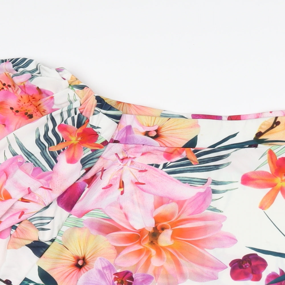 Love Yours Womens White Floral Polyester Basic T-Shirt Size 16 Off the Shoulder