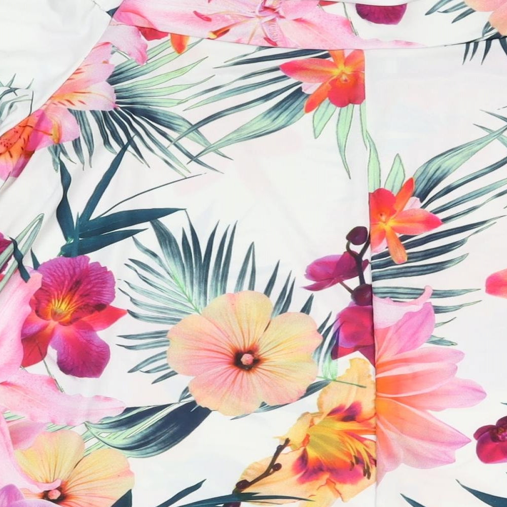 Love Yours Womens White Floral Polyester Basic T-Shirt Size 16 Off the Shoulder