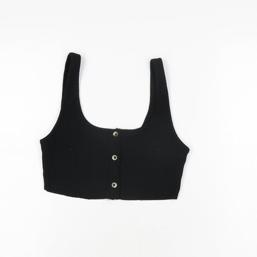 Topshop Womens Black Polyester Cropped T-Shirt Size 10 Scoop Neck