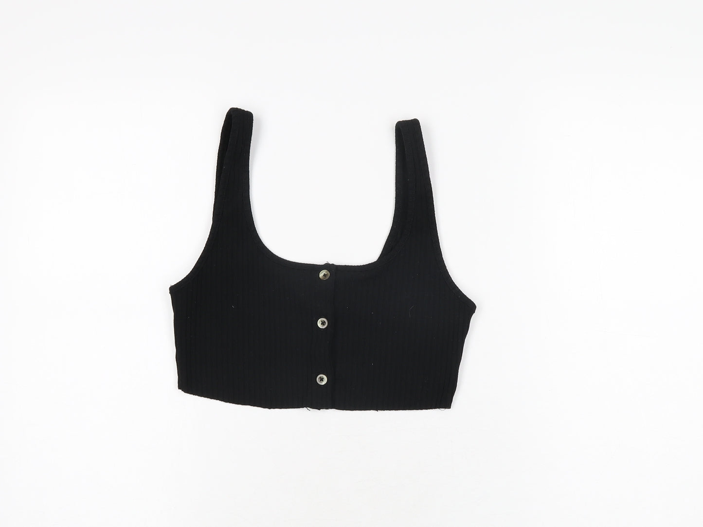Topshop Womens Black Polyester Cropped T-Shirt Size 10 Scoop Neck