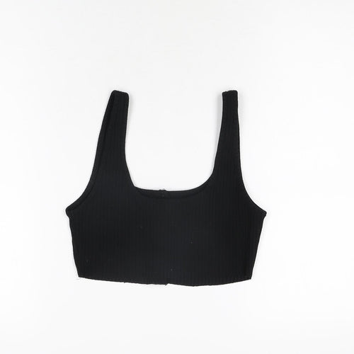 Topshop Womens Black Polyester Cropped T-Shirt Size 10 Scoop Neck